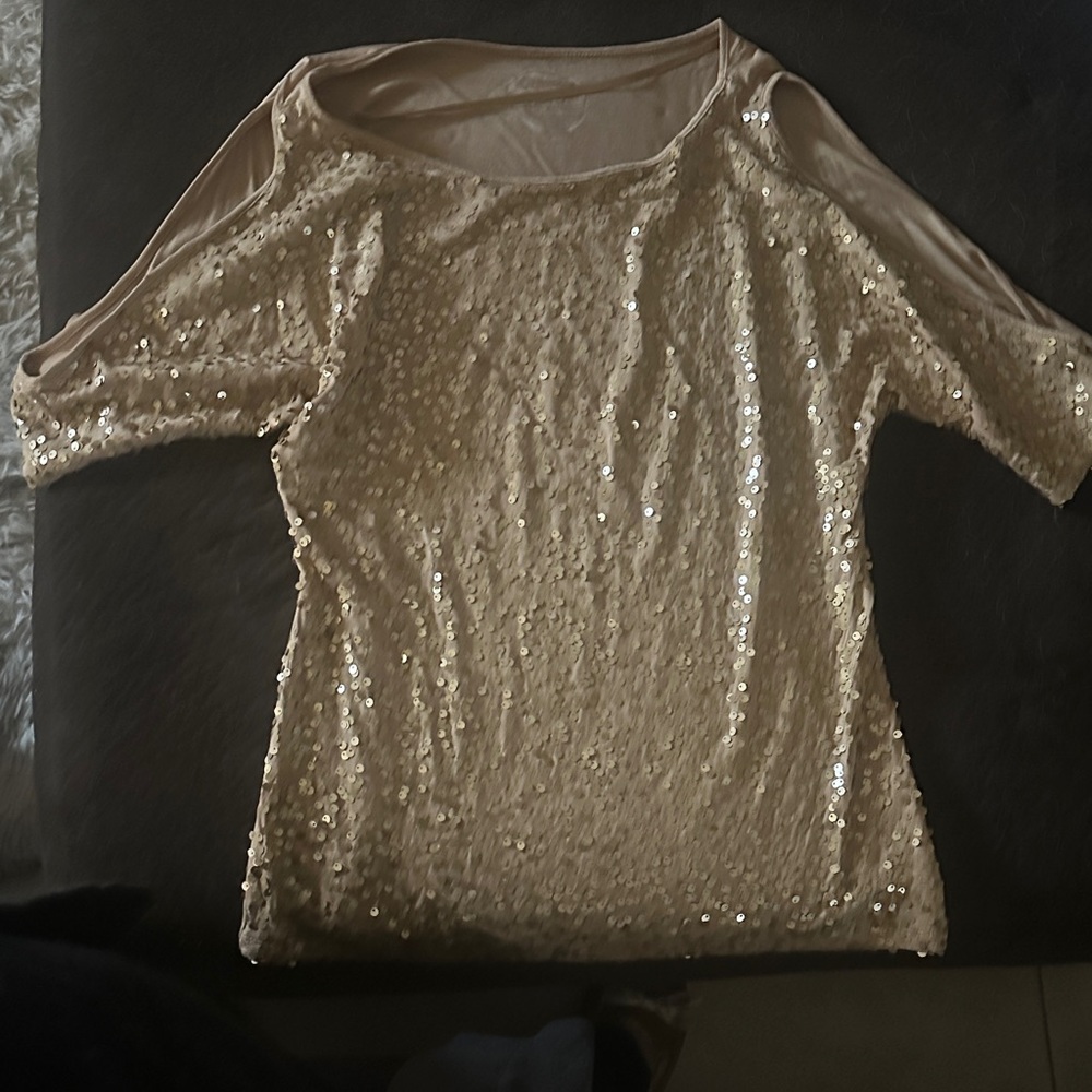 INC International Concepts Beige Sequin Blouse